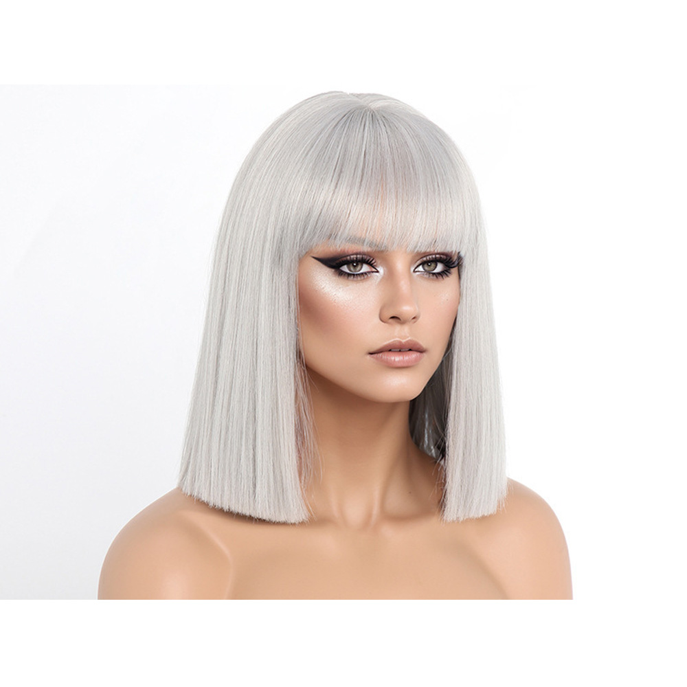 Synthetic Wigs Holiday Party Wig Girl BobWigs Short Straight Hair Full-mechanism Headgear