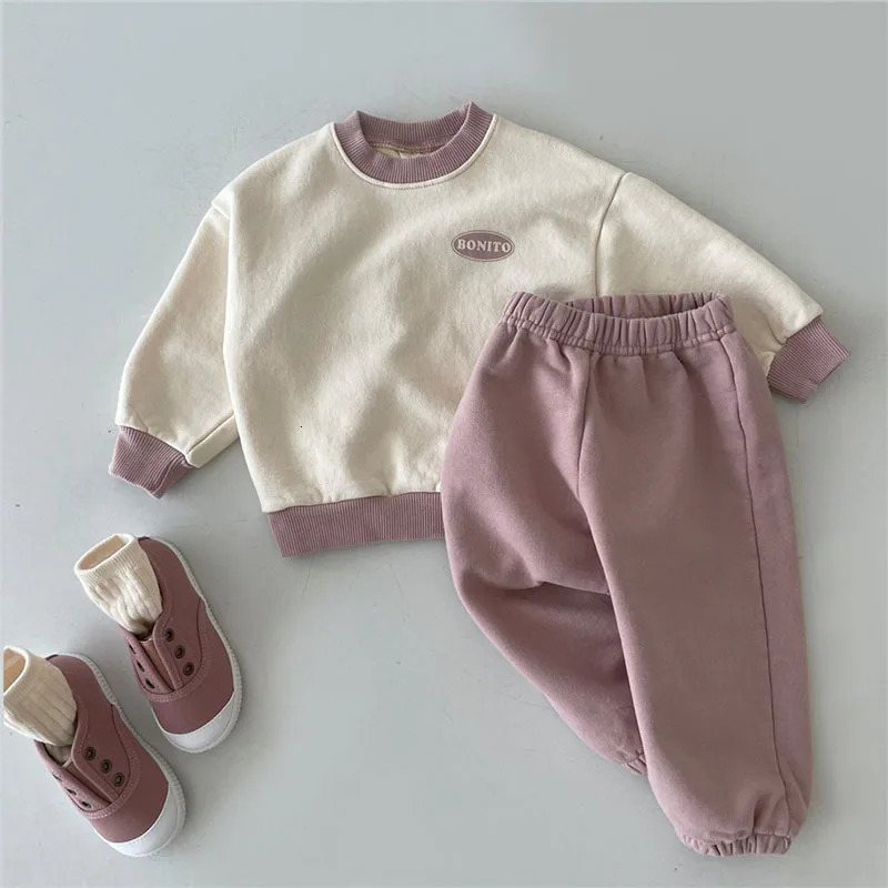2023 Autumn Baby Long Sleeve Clothes Set Boys Girls Letter Print Swearshirt Pants 2pcs Suit Toddler Cotton Casual Outfits 240313