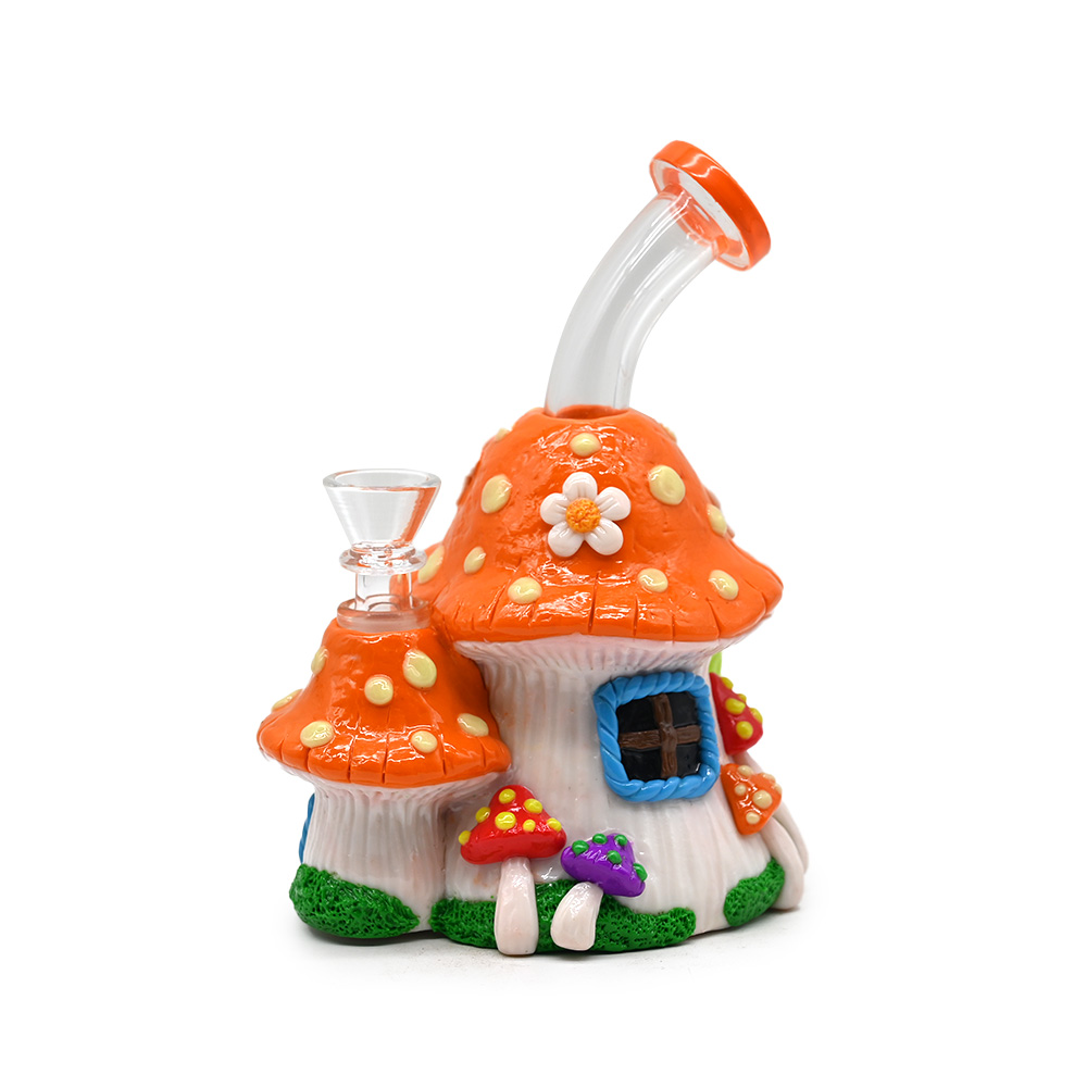 1pc,Glass Mushroom Bong With Polymer Clay Decorations,Hand Painted Glass Rigs,Cute Frog Glass Pipes,Glass Hookah,Glass Smoking Item,Borosilicate Glass