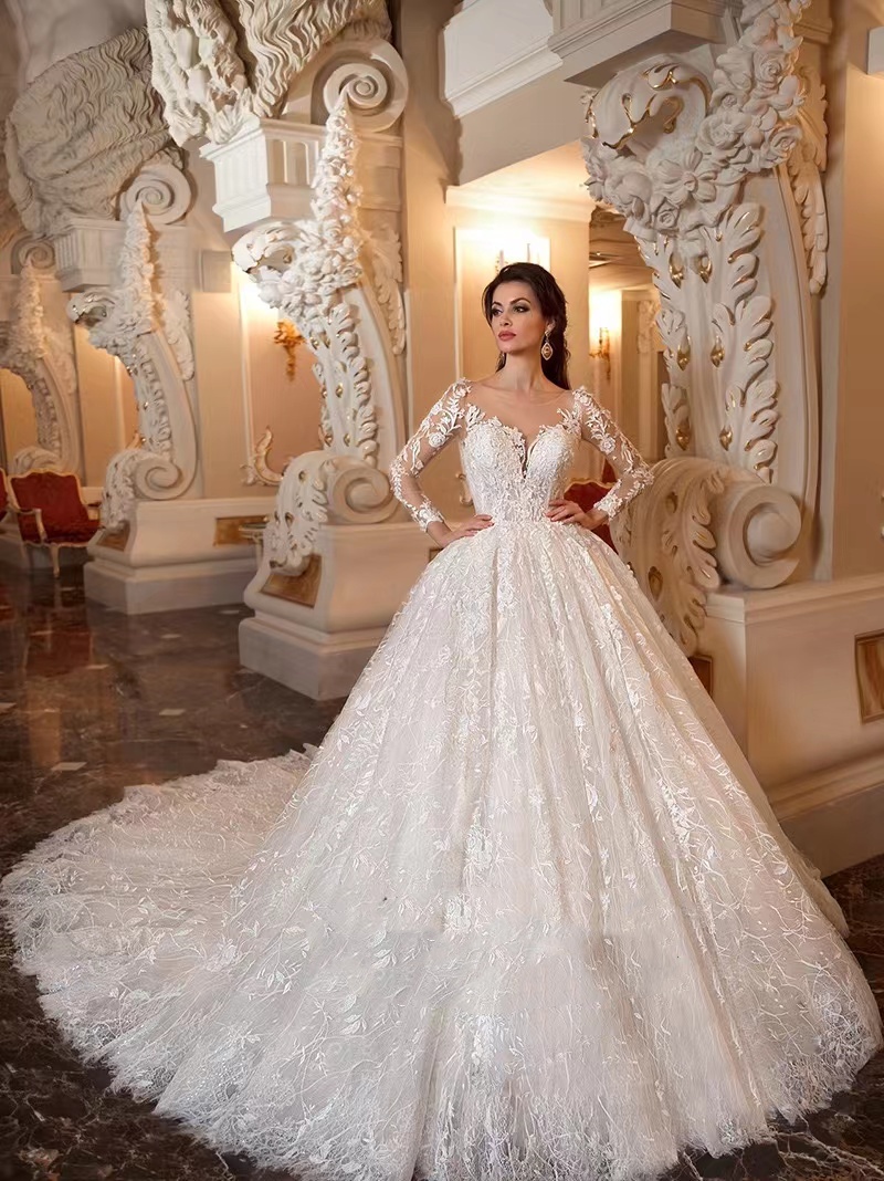 2025 Boho Wedding Dress Plus Size Bride Long Mesh Lace Sleeve A-E Pleated Dresses Button Back Bridal Gowns Plus Size Garden Tulle Sweep Train Robe De 