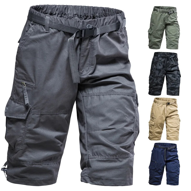Casual Shorts Men Summer Camouflage Cotton Cargo Shorts Men Camo Short Pants Homme Without Belt Drop Calf-Length Pants 240315