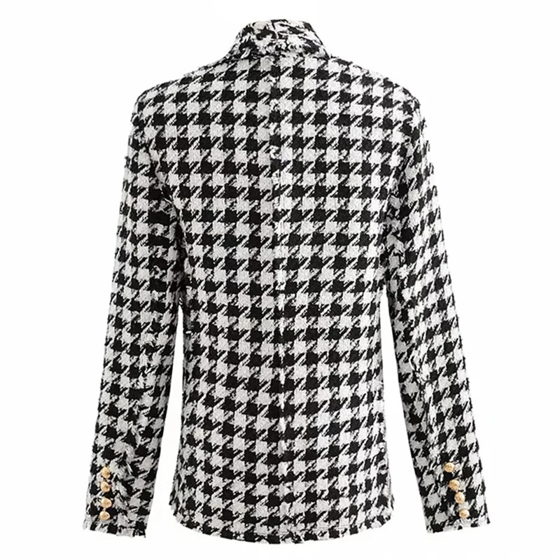 Women Tweed Jackets Fashion Office Ladies Black Tassel Houndstooth Coats Female Autumn Vintage Thick Plaid Coat Girls Chic 240307