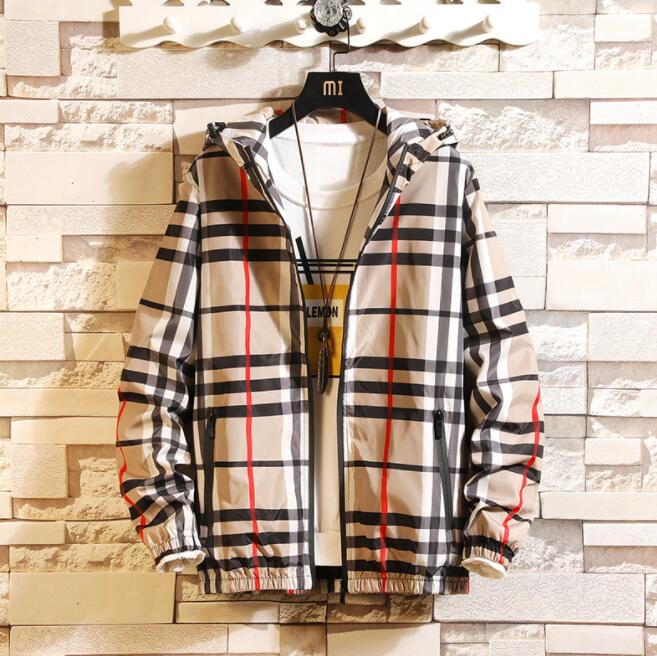 Spring Fall Men Fashion Brand Brown grid Jackets and Coats New Men's Windbreaker Bomber Jacket Men Army Cargo Outdoors Clothes Casual