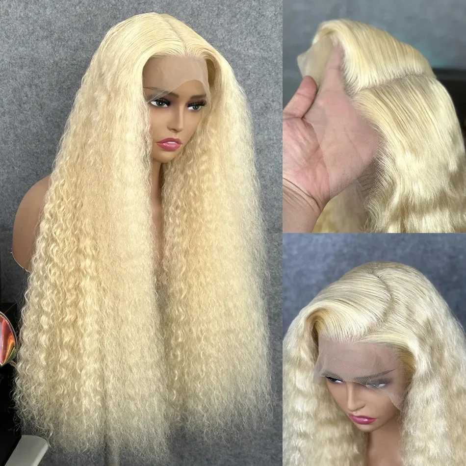 Synthetic Wigs 180 Density 613 Frontal Preplucked Deep Wave Human Hair 13X4 Blonde Lace Front Wig For Women 240328 240327