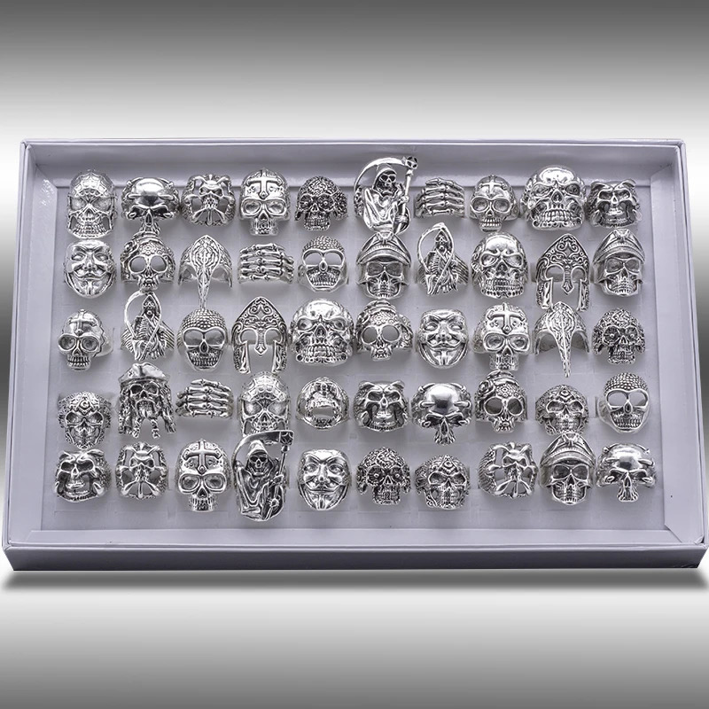 20 Pcs Punk Vintage Skull Rings for Men Wholesale Party Gift 240313