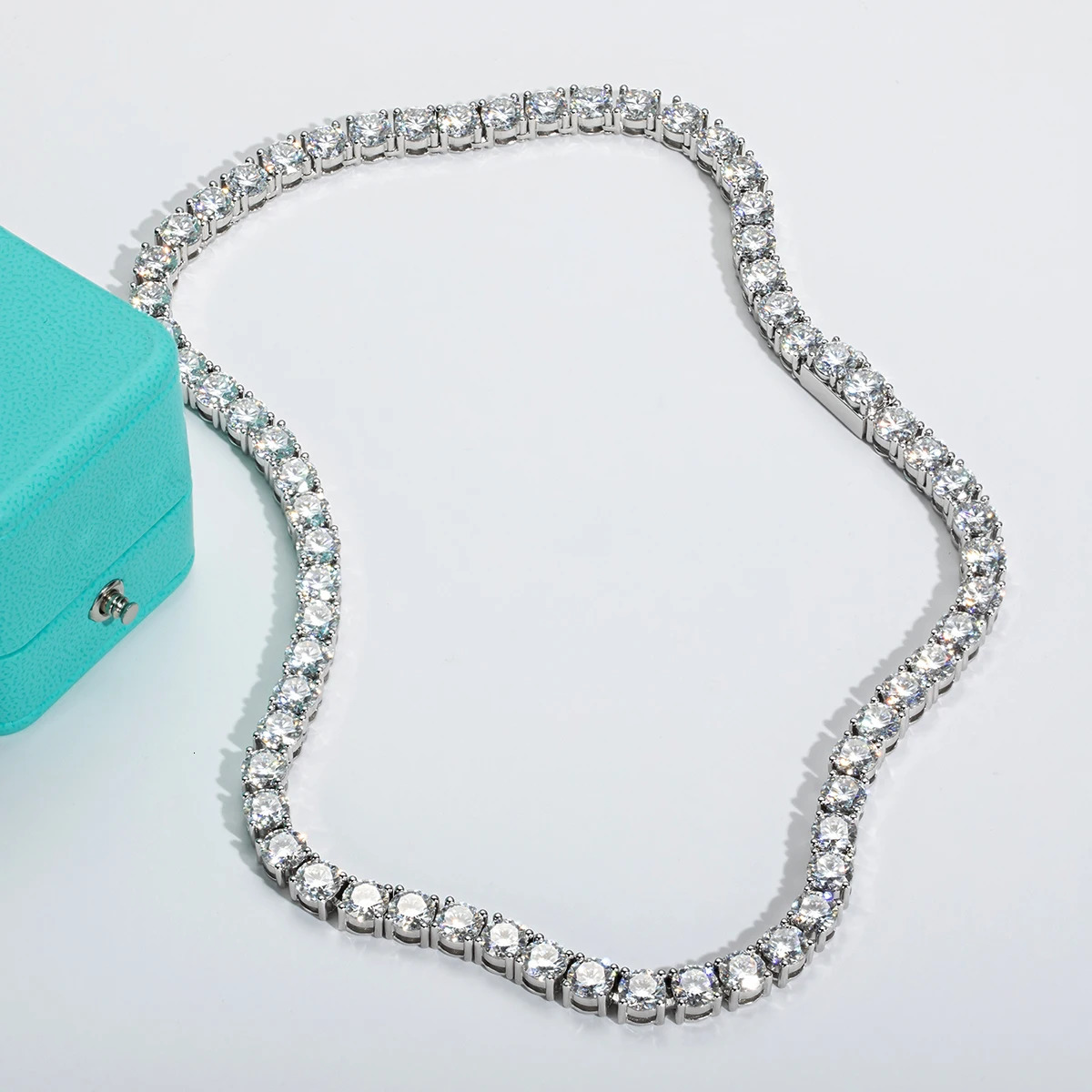 AnuJewe 65mm 66cttw D Color Diamond Tennis Chain Necklace 925 Sterling Silver 18K Gold Plated Neckalces Jewelry 240305