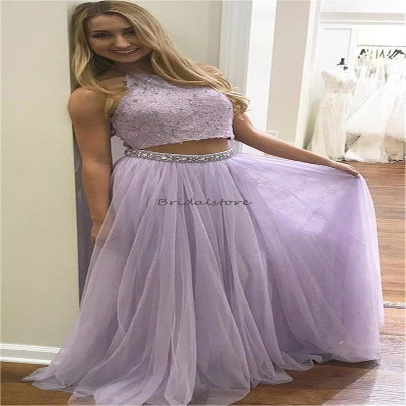 Lilac Two Pieces Prom Dresses 2024 Sexy Halter Backless Boho Lace Evening Dress Elegant Birthday Formal Party Dress Flowy Violet Dress Vestios De Fies