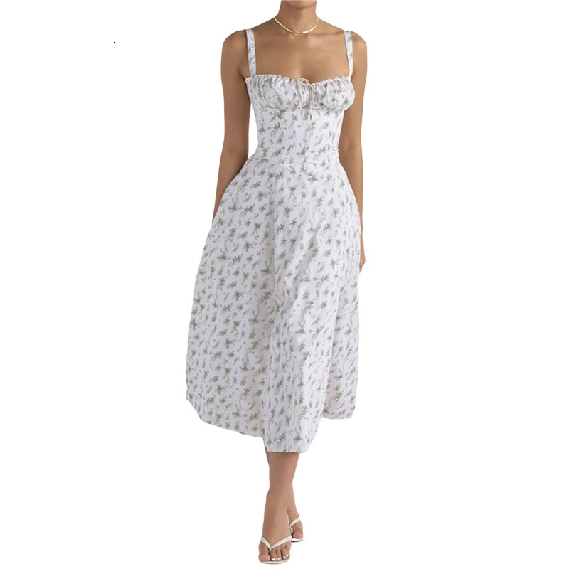 Floral Summer Corset Dress y2k Women Spaghetti Strap Sleeveless A Line Midi Bustier Dresses Romantic Clothes Clubwear 240306