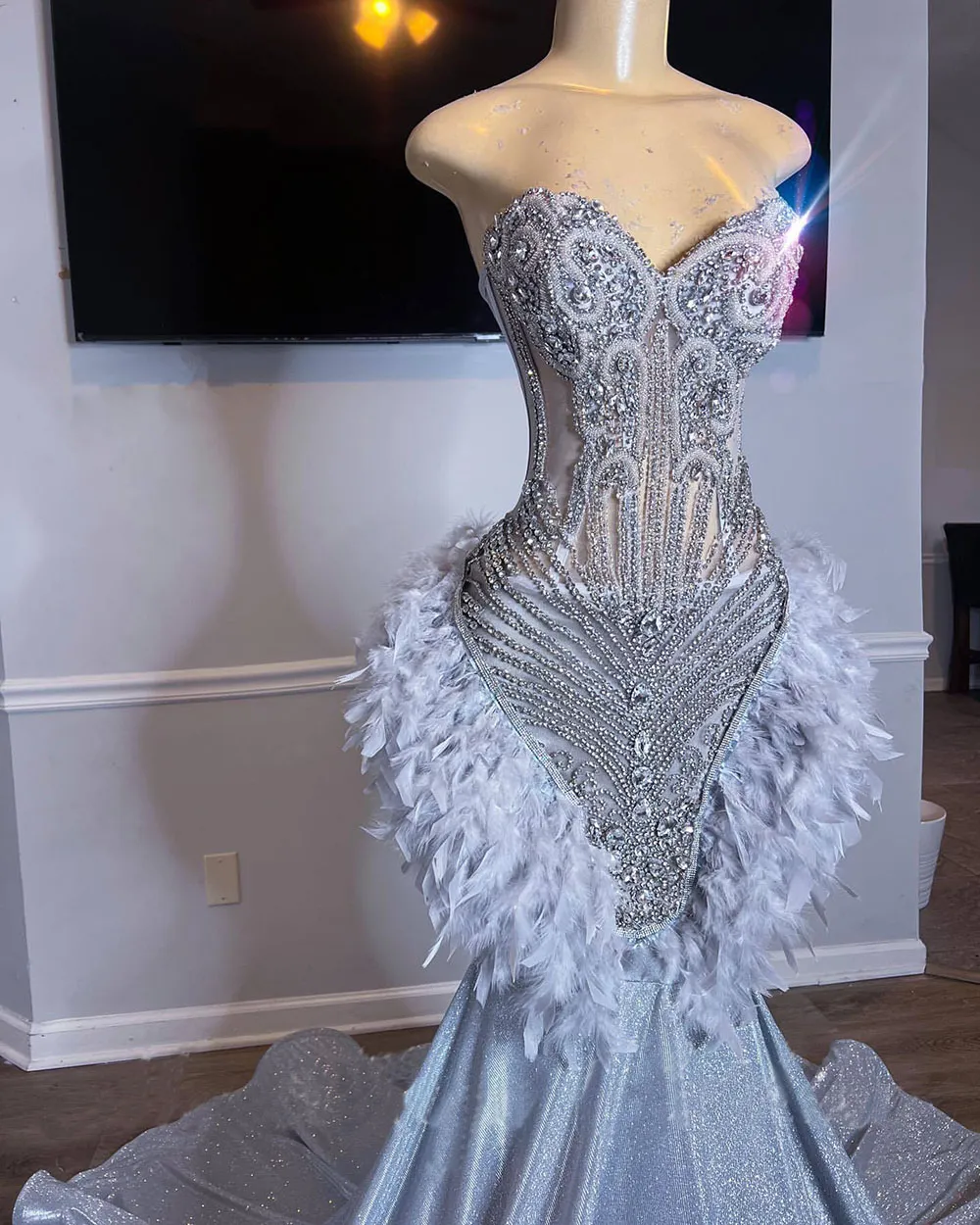 Sparkly Sexy Mermaid Prom Dresses Sier Crystals Black Girls Evening Gowns Party Wear Vestidos De Graduacion