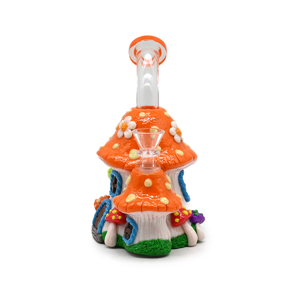 1pc,Glass Mushroom Bong With Polymer Clay Decorations,Hand Painted Glass Rigs,Cute Frog Glass Pipes,Glass Hookah,Glass Smoking Item,Borosilicate Glass