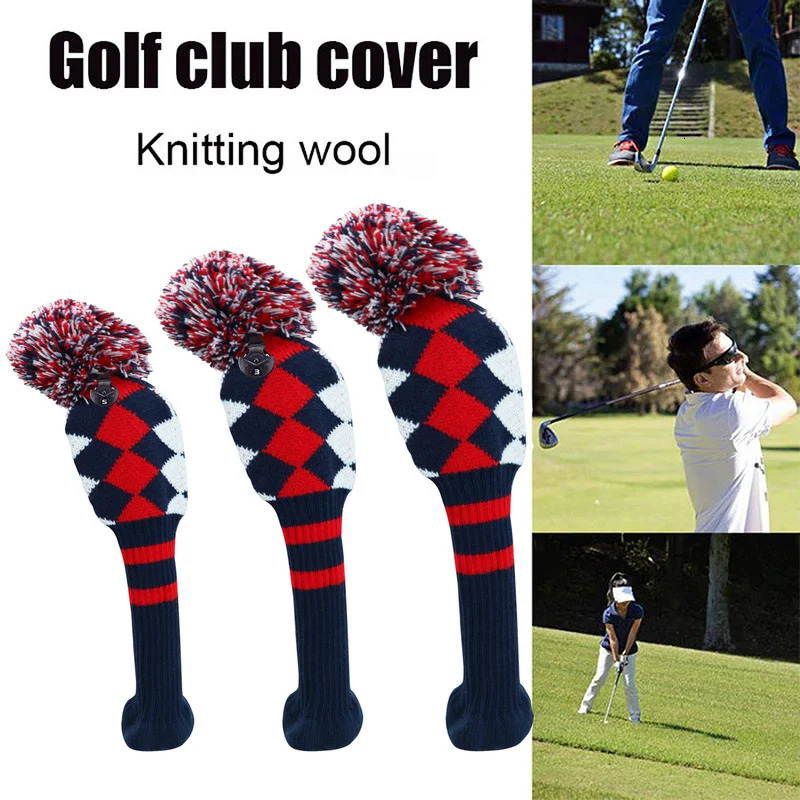 3PCS Pom Knitted Golf Club Head Covers for Woods Driver Fairway Hybrid with Number Tag 3 5 7 X Golf Club Head Covers 240312