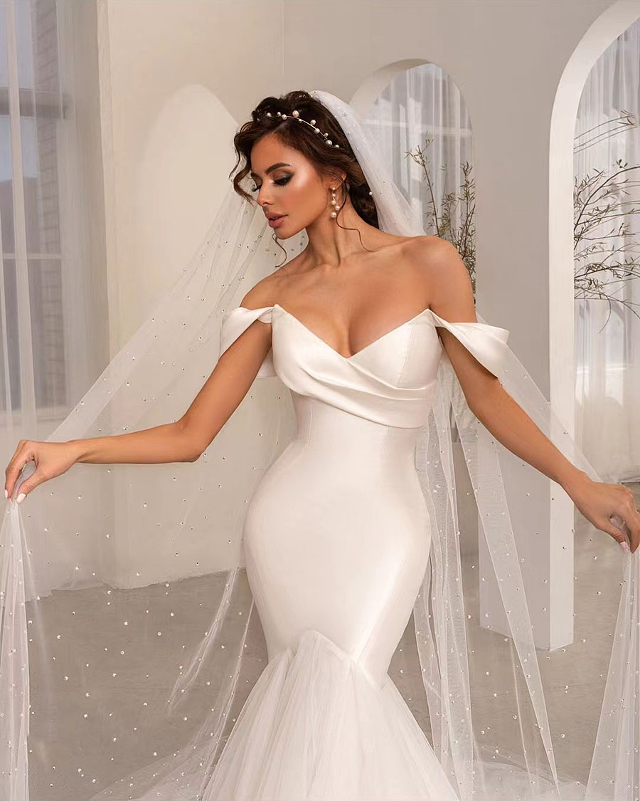 Dresses White Wedding Fashion Satin Mermaid Off Shoulder Mopping Bride Gowns Sexy Backless Sleeveless 2024 Vestidos De Novia 326