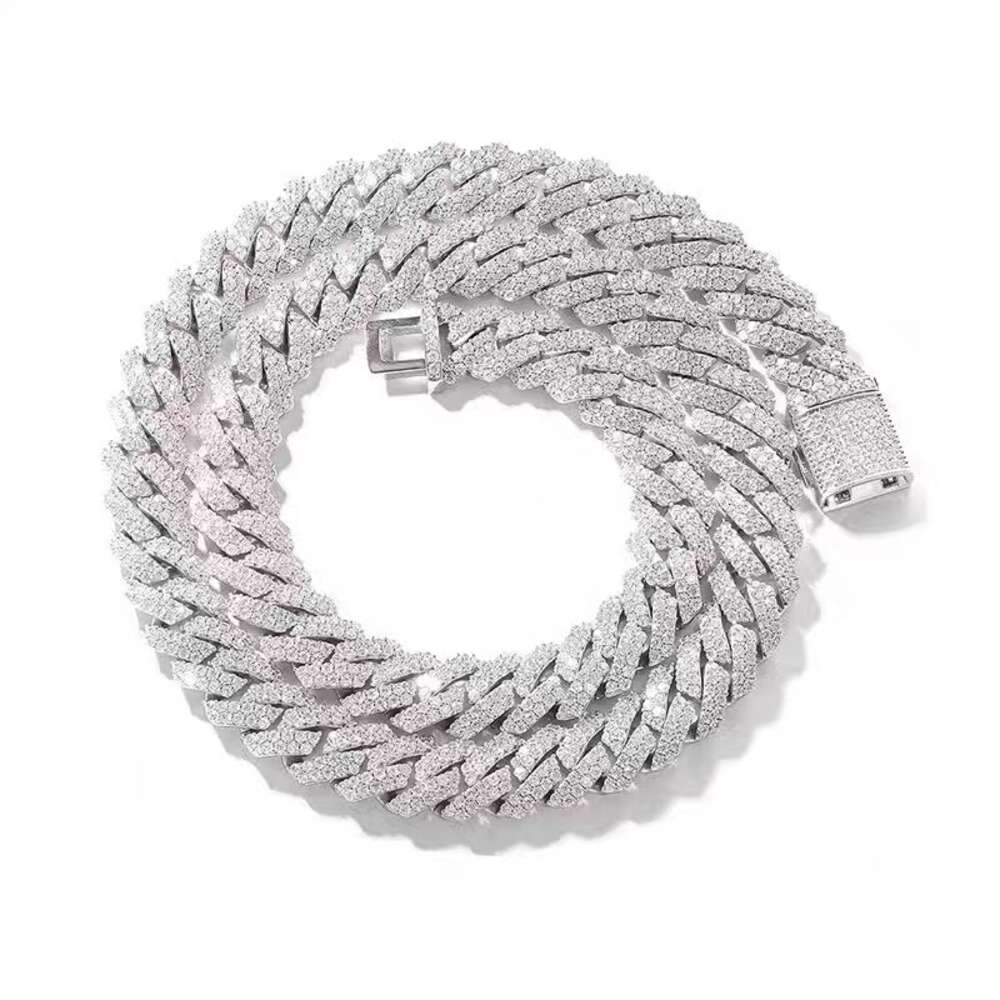 necklace moissanite chain Luxury Pass Diamond Tester 20mm 4row Stone Iced Out Vvs1 Moissanite Cuban Chain Men