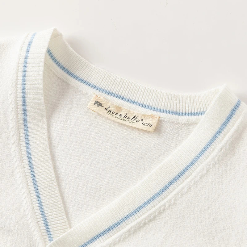 Dave Bella 2024 Summer Clothes Boy's Childrens Baby Fashion Thin Coat Knitted Sweater Cardigan Academic-Style DB2241007 240304