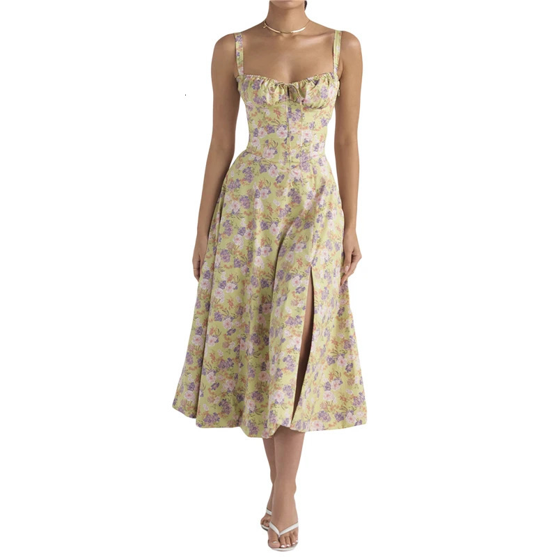 Floral Summer Corset Dress y2k Women Spaghetti Strap Sleeveless A Line Midi Bustier Dresses Romantic Clothes Clubwear 240306