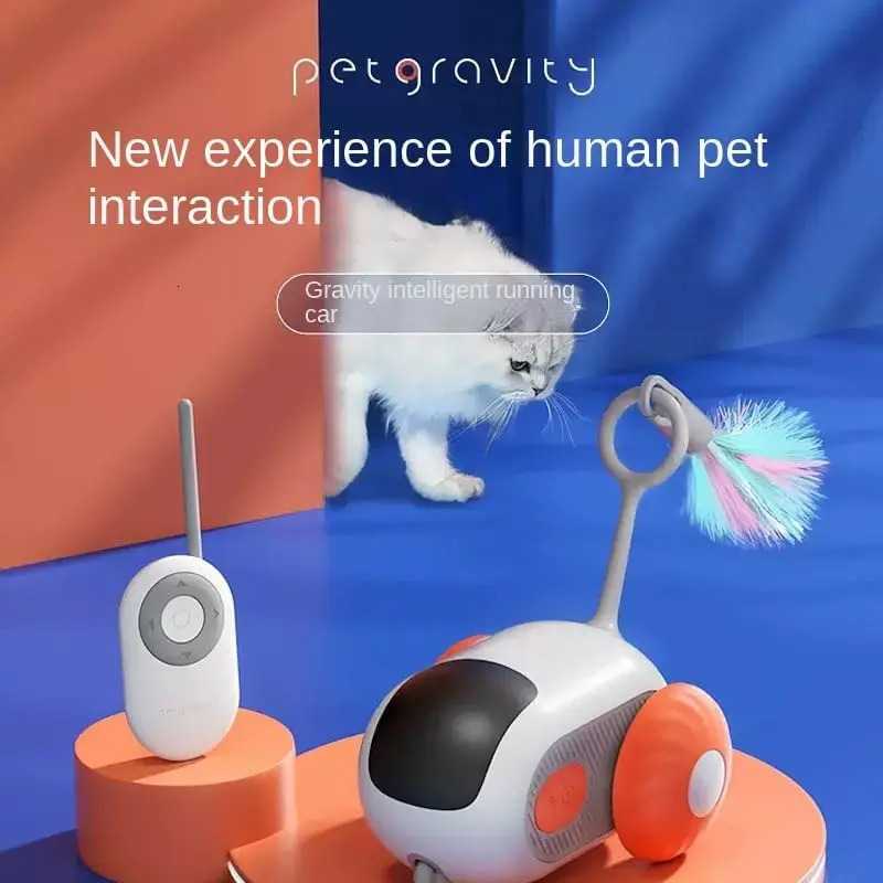 ATUBAN Interactive Gravitational Running and cat teasersKeep Cats HappyGravity Sports car Cat Teaser Stick Cat Toys 240315