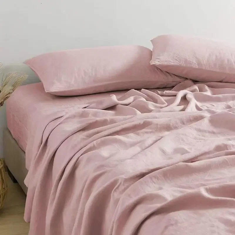 3PCS 100% Washed Linen Sheet Set Natural Flax Bed Sheets 2 Pillowcases Breatherable Soft Farmhouse Bedding Bedsheet Flat 240312