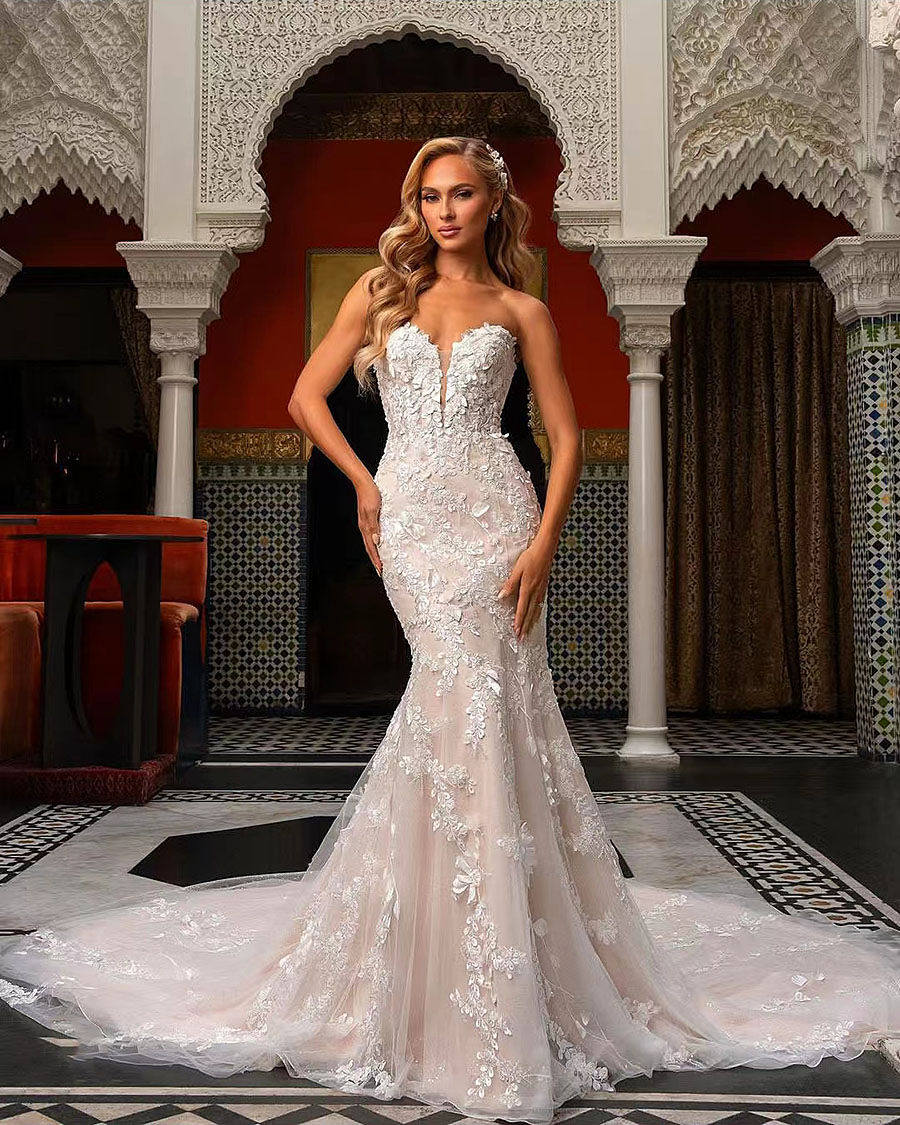 Dress Mermaid Wedding Princess Zipper Exquisite Appliques Strapless Sleeveless Lace Mopping Gown Vestido De Novia 2024 326