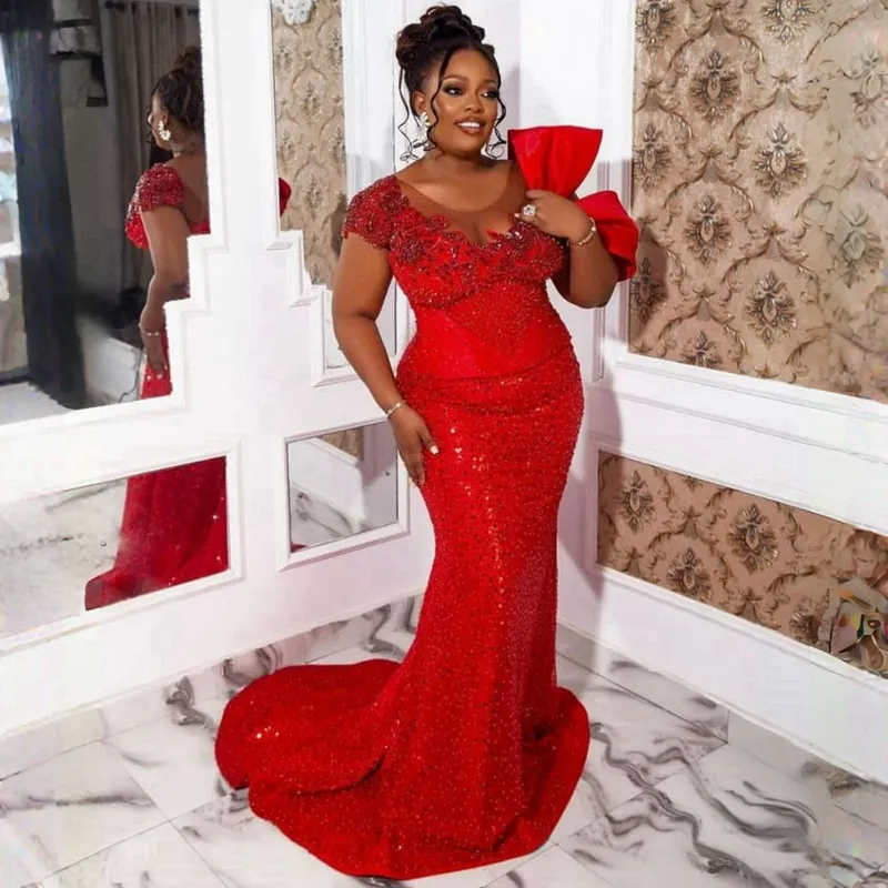 Aso Ebi Prom Dresses Sheer Neck Illusion Crystals Beaded Mermaid Sequined Lace Evening Formal Dress Black Women Birthday Party Gowns For Special Ocns 