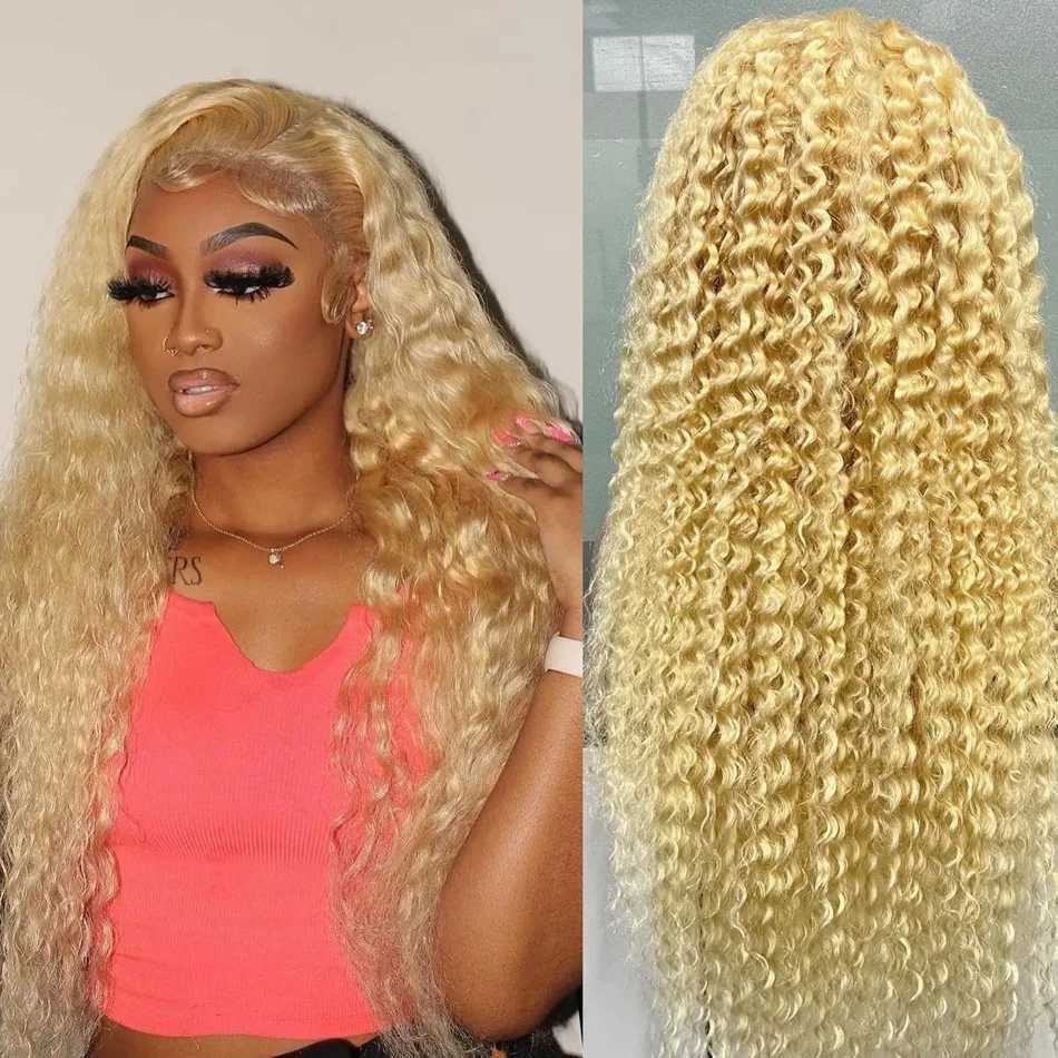 Synthetic Wigs 180 Density 613 Frontal Preplucked Deep Wave Human Hair 13X4 Blonde Lace Front Wig For Women 240328 240327