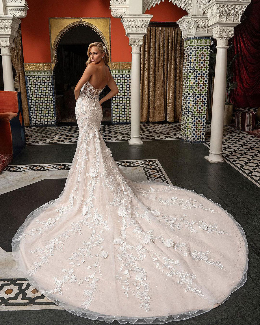 Mermaid Dress Wedding Princess Zipper Exquisite Appliques Strapless Sleeveless Lace Mopping Gown Vestido De Novia