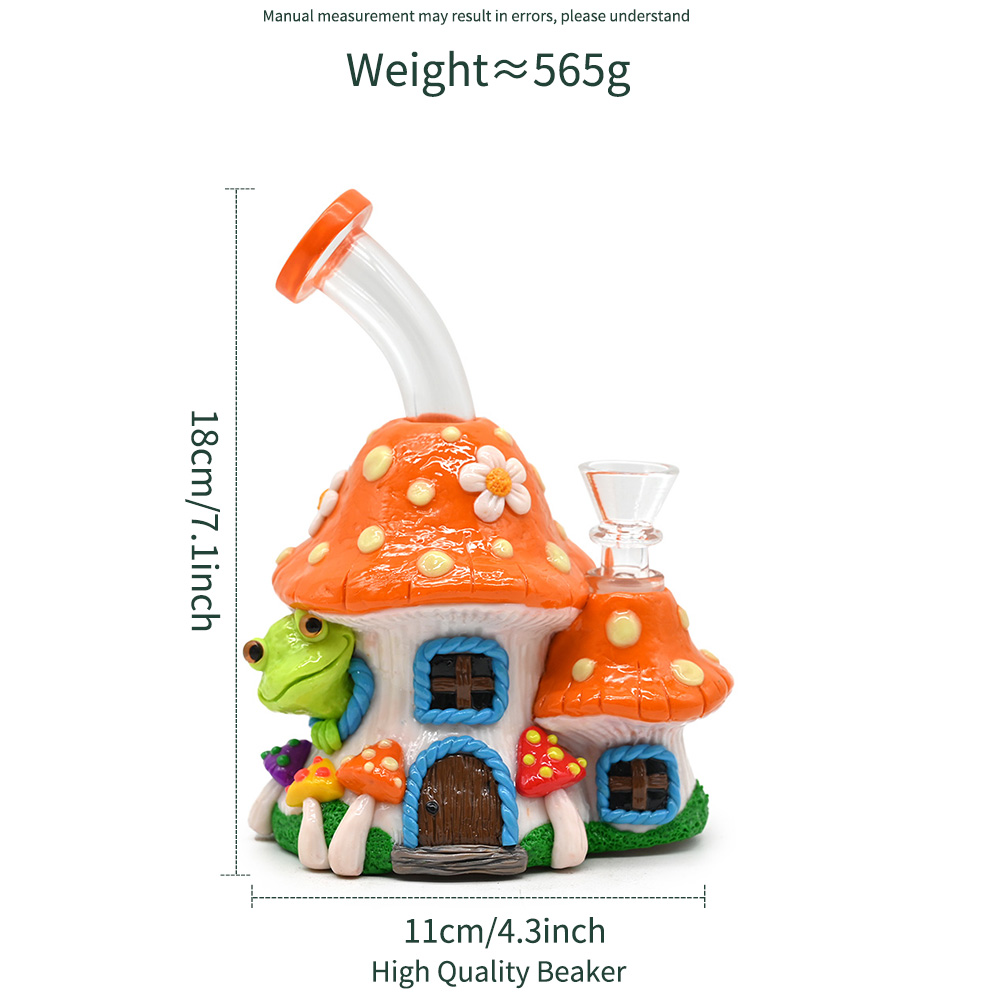 1pc,Glass Mushroom Bong With Polymer Clay Decorations,Hand Painted Glass Rigs,Cute Frog Glass Pipes,Glass Hookah,Glass Smoking Item,Borosilicate Glass