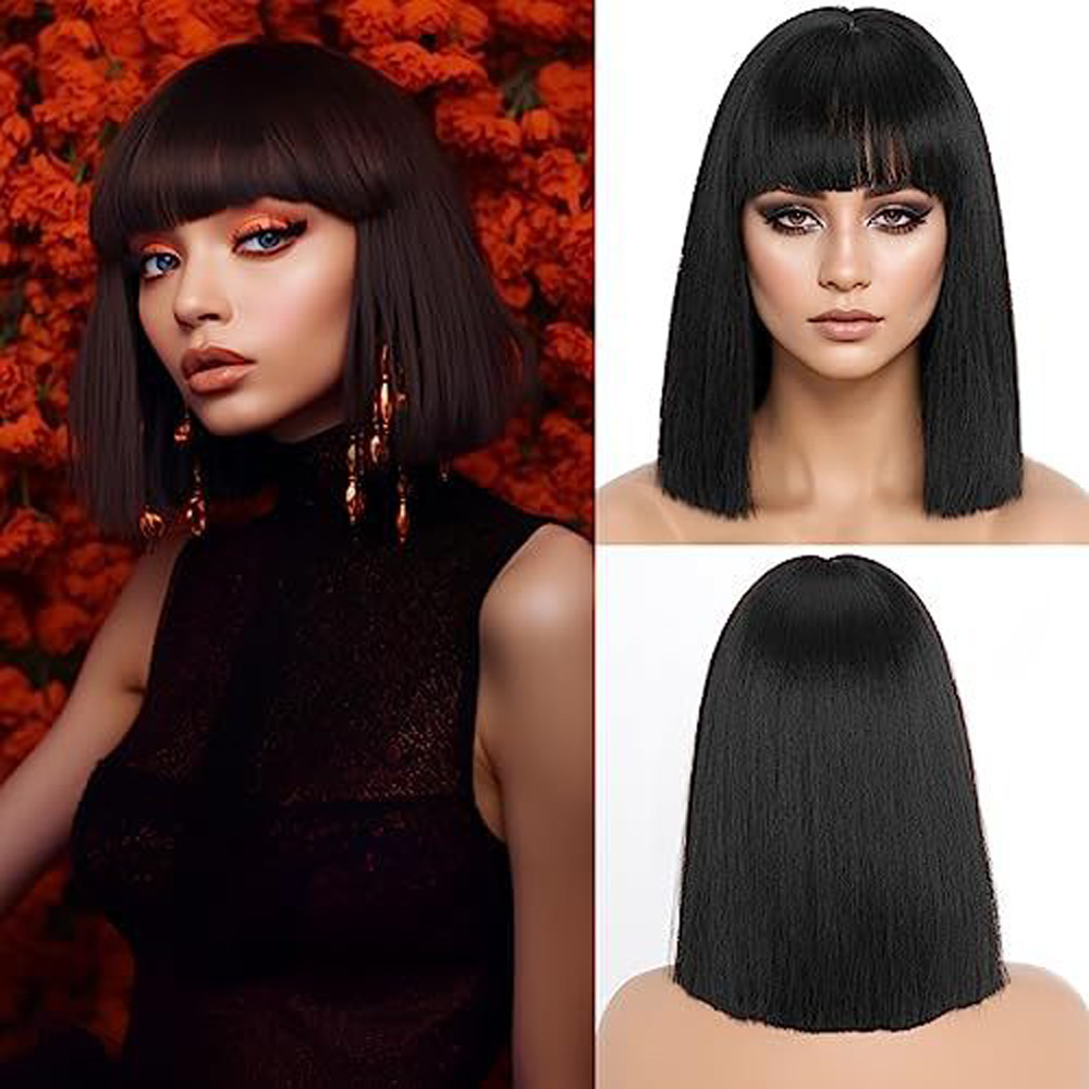 Synthetic Wigs Holiday Party Wig Girl BobWigs Short Straight Hair Full-mechanism Headgear