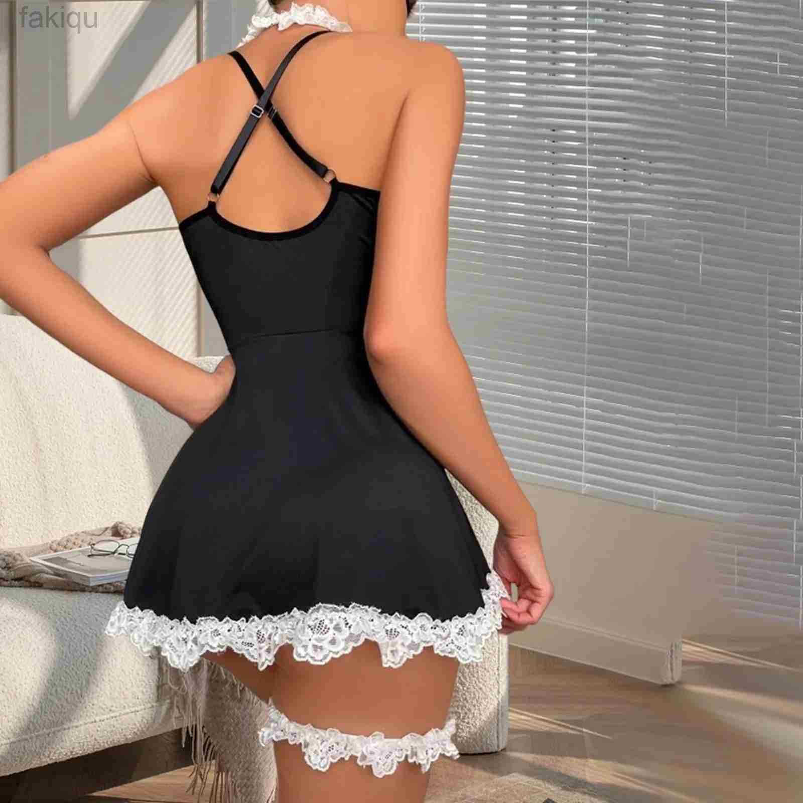 Sexy Set Apron Maid Uniform Cosplay Costumes Women Roleplay Porn Sexy Lingerie Erotic Backbare Babydoll Dress Exotic Set 24319