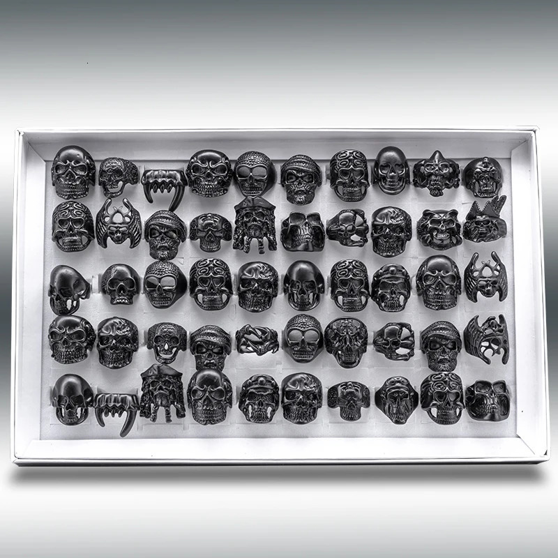 20 Pcs Punk Vintage Skull Rings for Men Wholesale Party Gift 240313