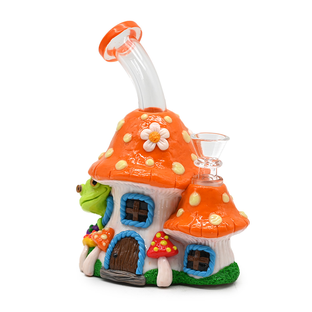 1pc,Glass Mushroom Bong With Polymer Clay Decorations,Hand Painted Glass Rigs,Cute Frog Glass Pipes,Glass Hookah,Glass Smoking Item,Borosilicate Glass