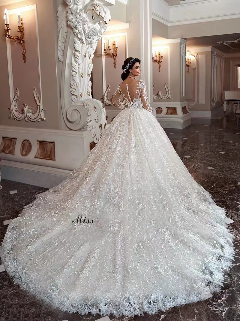 2025 Boho Wedding Dress Plus Size Bride Long Mesh Lace Sleeve A-E Pleated Dresses Button Back Bridal Gowns Plus Size Garden Tulle Sweep Train Robe De 