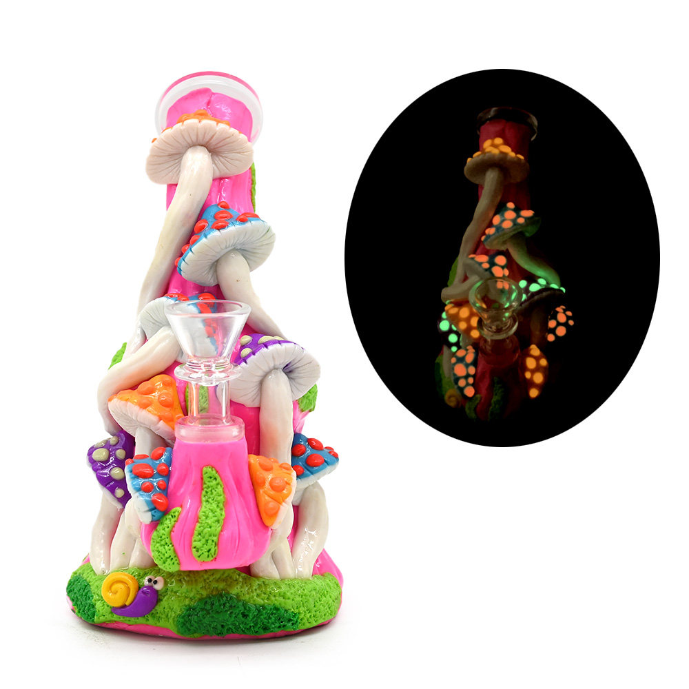 7.1in,Glass Mushroom Bongs With Polymer Clay Decorations,Hand Painted Glass Rigs,Cute Glass Pipes,Handmade Glass Hookah,Borosilicate Glass Water Pipe,