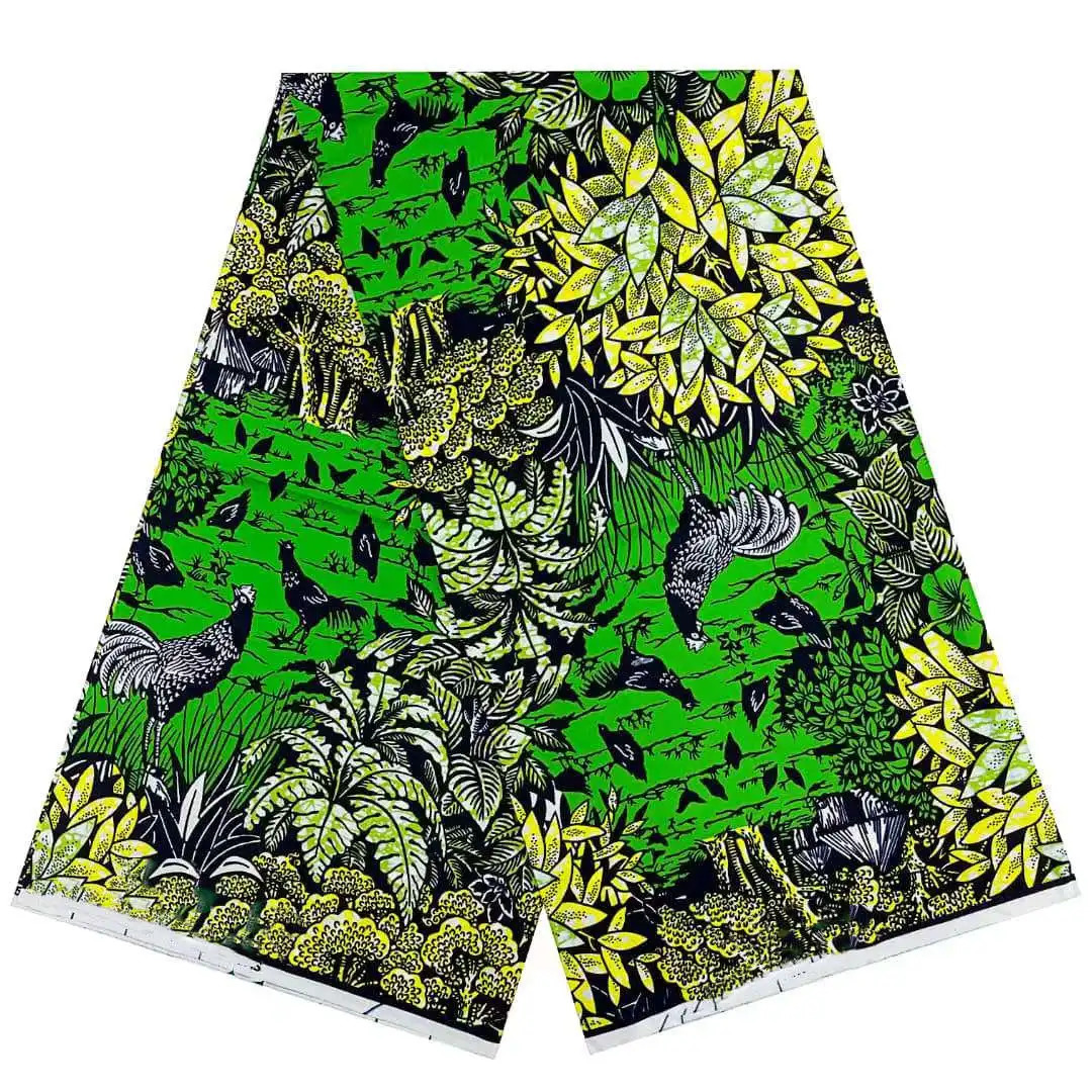 100% Cotton Veritable Super-W d Super Real Wax Block Print Fabric Dutch Hollandais Pagne Dress Gold Embellished 240306