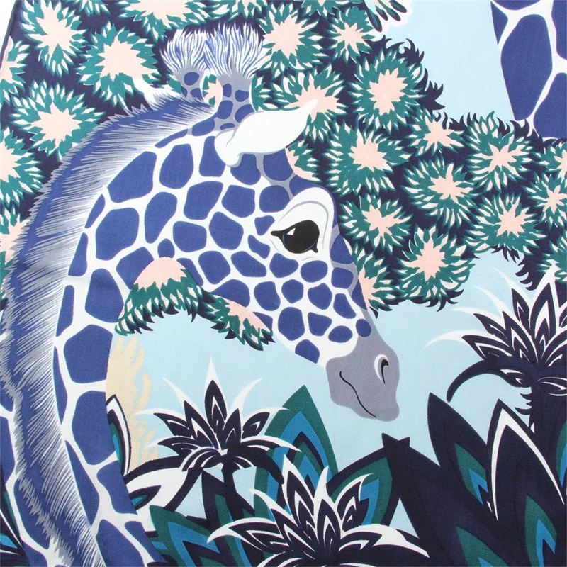 POBING Silk Cashmere Scarf Women Hand Rolled Shawls Giraffe Print Square Scarves Wraps Bandana Big Hijabs Female Foulard 135CM 240314