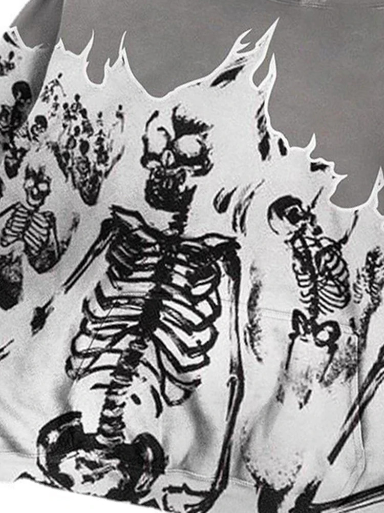 BIG PROMOTION y2k AutumnWinter Mens Gothic Skull Pattern Hip Hop Casual Sweatshirt Cutting Vintage Clothes Zipper Hoodie 240307