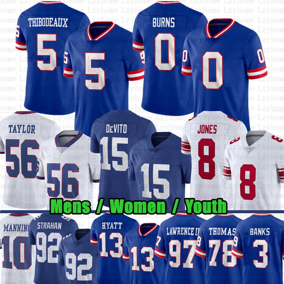 0 Brian Burns Kayvon Thibodeaux Football Jersey Tommy DeVito Daniel Jones Dexter Lawrence II Taylor Deonte Banks Jalin Hyatt Devin Singletary Eli Manning Okereke