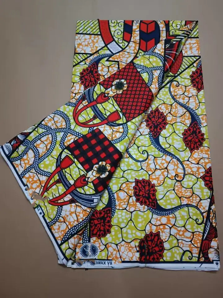 100% Cotton Veritable Super-W d Super Real Wax Block Print Fabric Dutch Hollandais Pagne Dress Gold Embellished 240306