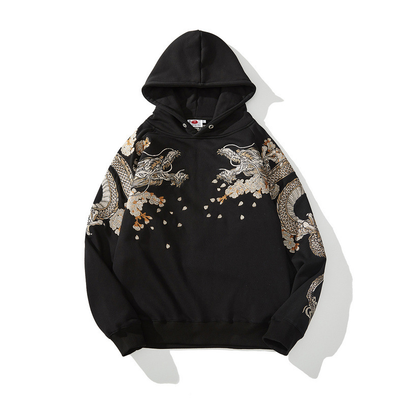 Autumn and winter new national Chinese style dragon embroidery loose cotton pullover hoodie men jacket Sweatshirt 201114