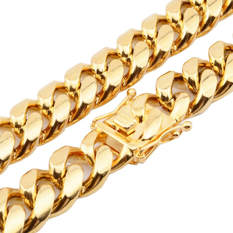 19k Gold Chain Necklace Faucet Buckledensity 8mm 10mm 12mm 14mm 16mm Miami Cuban Link Chain Mens Rapper Hip Hop Stainless Steel Jewelry Designer Gift