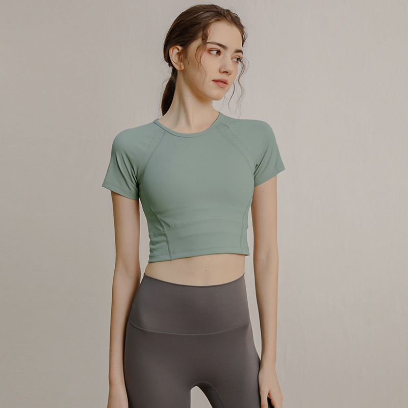 lu Womens Yoga Shirt Outfit Short Sleeve Crew Neck Breathable Seamless Women Fintness Gym Short Crop Top Summer T Shirt BT-ZYTP0417