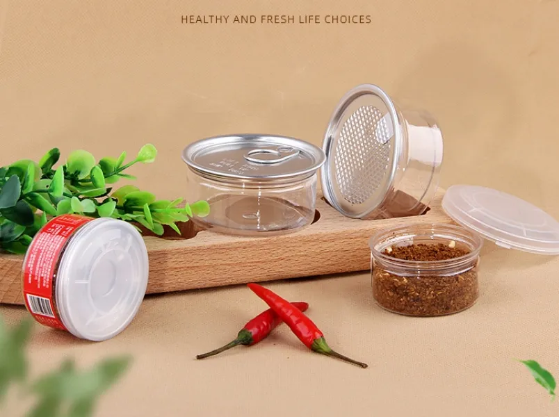 wholesale 3.5g jar plastic can clear PET 65*33mm For food 170ml/7g 100ml/3.5g 50ml/1g with aluminum ring pull cap beverage tuna tin LL
