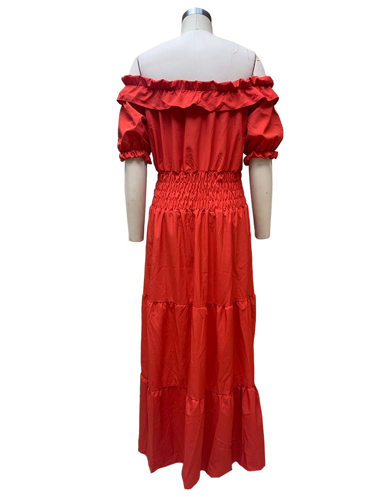 Fashionable Minimalism Solid Color Womens Off Shoulder Short Sleeve Maxi Dress Perfect for a Timeless Fashion Statement AST181987