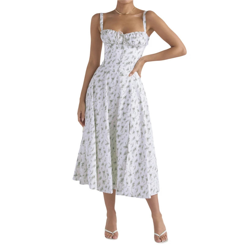 Floral Summer Corset Dress y2k Women Spaghetti Strap Sleeveless A Line Midi Bustier Dresses Romantic Clothes Clubwear 240306
