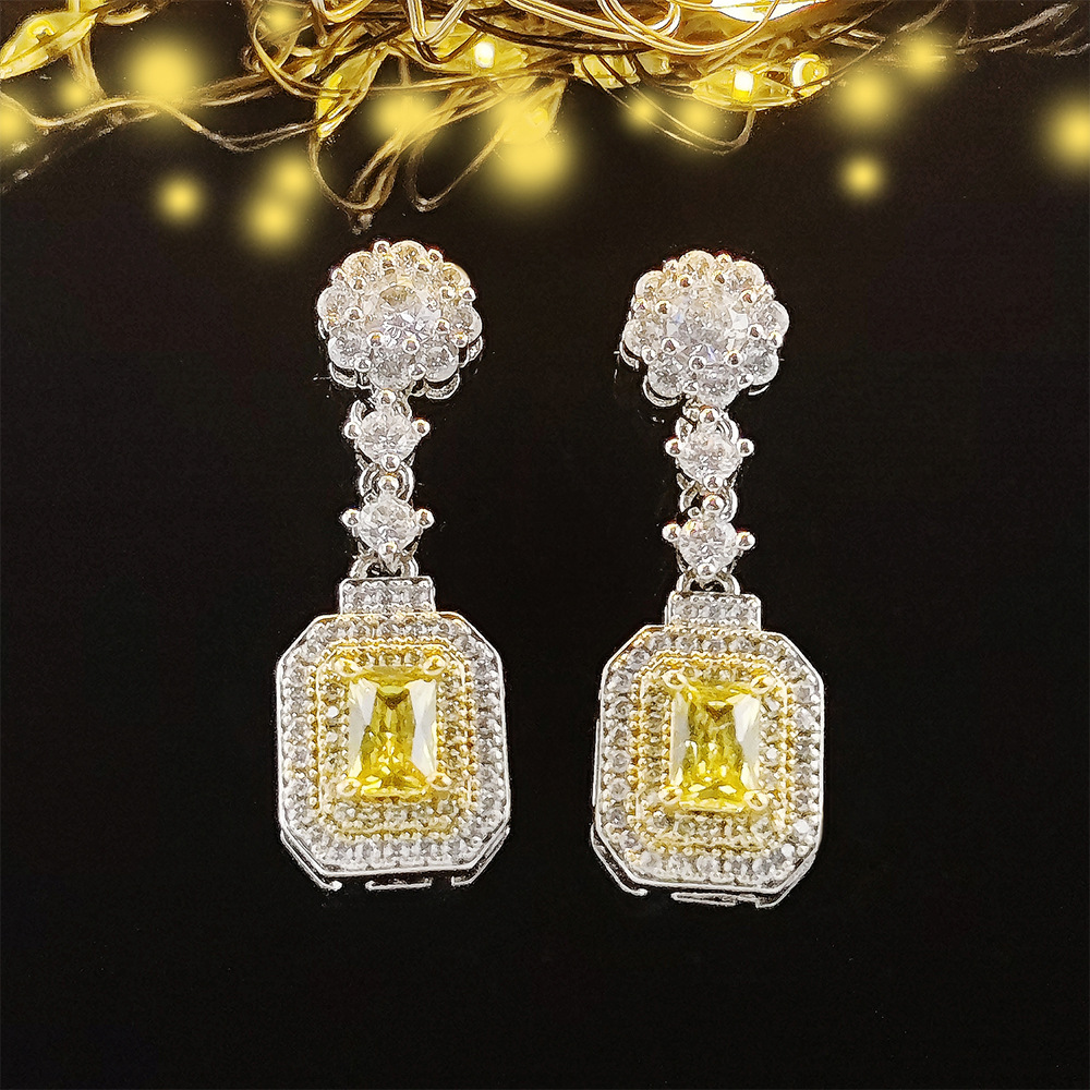 Sterg Sier Dangle Earrings, Princess Cut Yellow 5A CZ, Jewelry for Women dh5727163