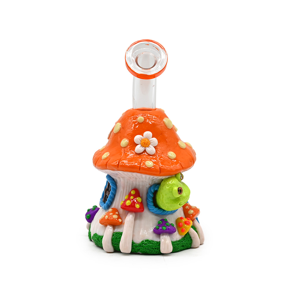 1pc,Glass Mushroom Bong With Polymer Clay Decorations,Hand Painted Glass Rigs,Cute Frog Glass Pipes,Glass Hookah,Glass Smoking Item,Borosilicate Glass