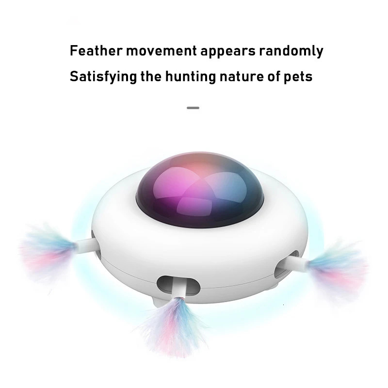 Intelligent Automatic Cat Toys UFO Interactive Cat Toys Pets Turntable Training Toys USB Charging Cat Teaser Replaceable Feather 240315