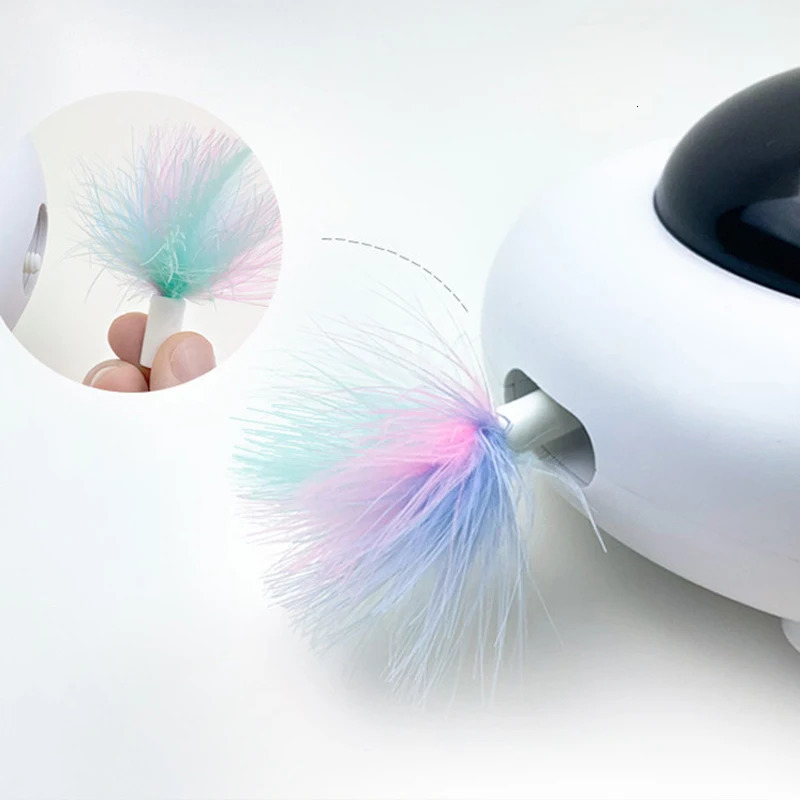 Intelligent Automatic Cat Toys UFO Interactive Cat Toys Pets Turntable Training Toys USB Charging Cat Teaser Replaceable Feather 240315