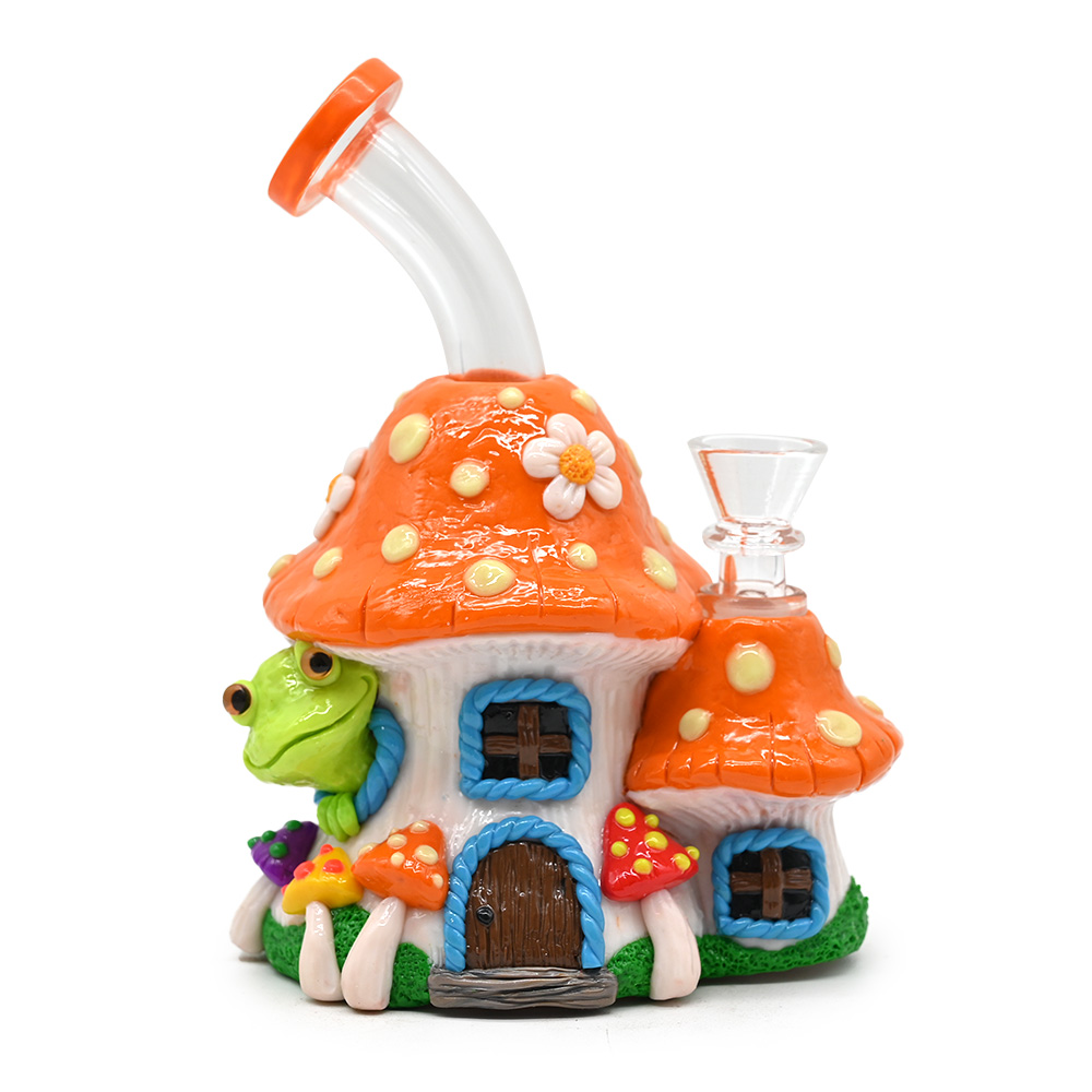 1pc,Glass Mushroom Bong With Polymer Clay Decorations,Hand Painted Glass Rigs,Cute Frog Glass Pipes,Glass Hookah,Glass Smoking Item,Borosilicate Glass