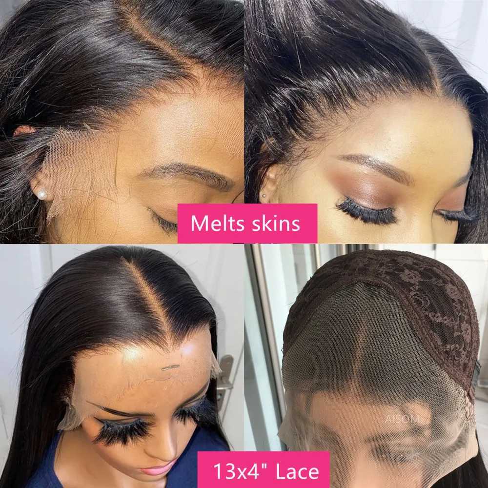 Frontal Straight Wigs For Women Synthetic Mix Human Hair 13X4 Lace Front Black 99J Preplucked Glueless Fiber Wig 240328 240327