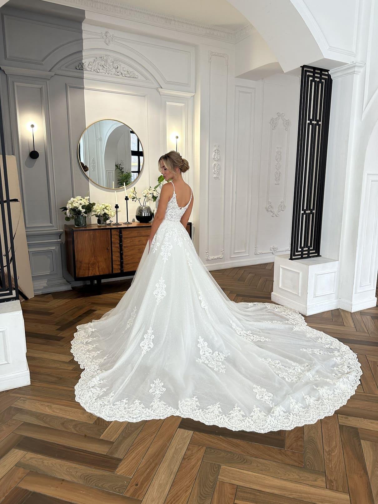 Elegant Sparkly Lace Deep V Neck Spaghetti Straps A-Line Wedding Dress Beaded Embroidery Appliques Sleeveless Bridal Gowns can be customized